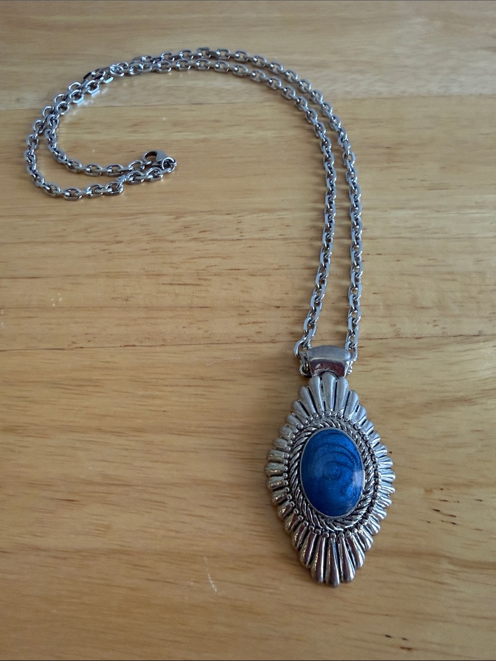 Costume Silver-Tone Blue Pendant Necklace